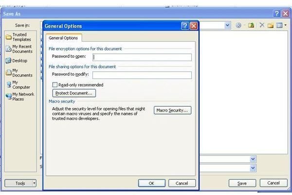 Fig 2- General Options - Protecting Word Documents