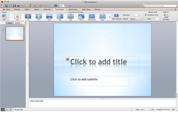 PowerPoint for Mac 2011 Transitions Tab