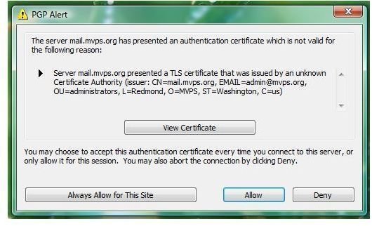 PGP Desktop Alert on Invalid or Unknown Certificate