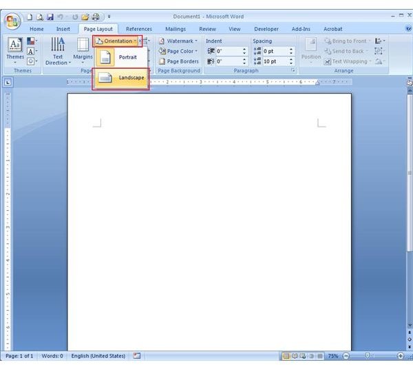 change page layout in word 2007