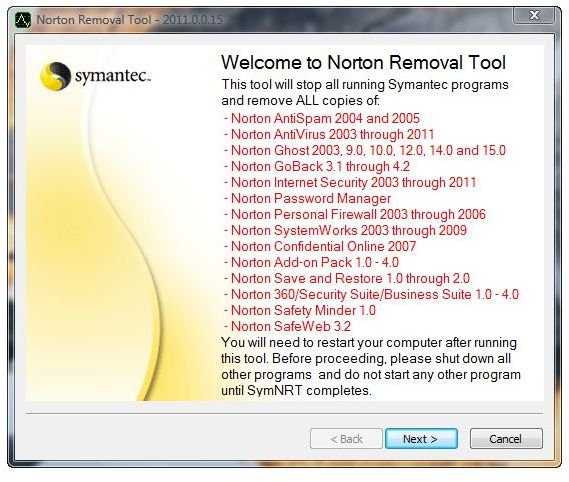 Norton 360: Norton Removal Tool