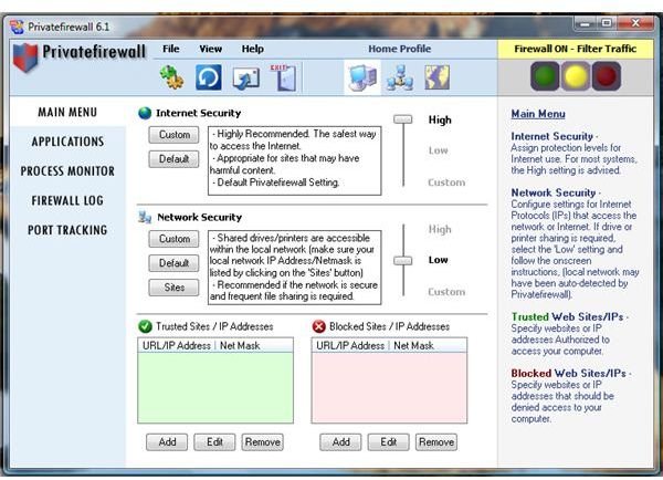 User Interface of Privatefirewall