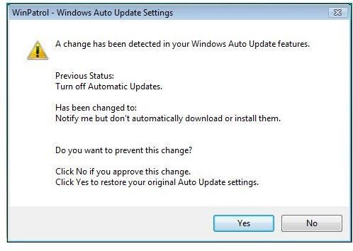 WinPatrol Monitors Automatic Update setting