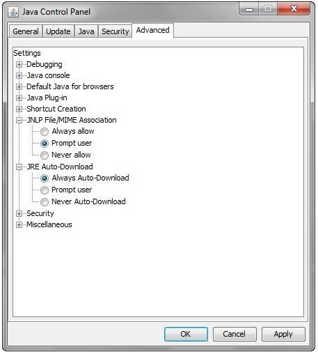 Java Advanced Settings