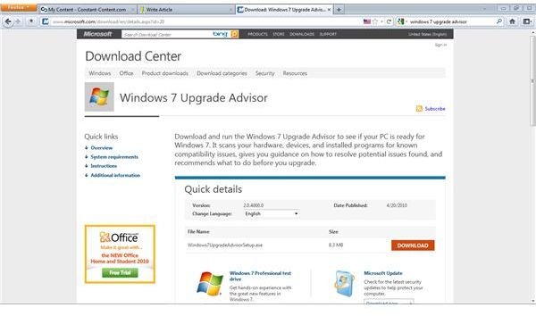 Microsoft Upgrade Adviser Download Page