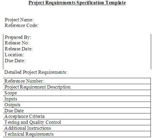 Free Downloadable Project Requirements Specifications Template