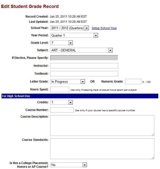 Homeschool Reporting Online is very basic record-keeping software.