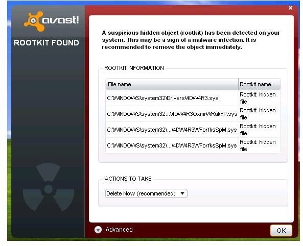 Avast Found Rootkit in XP system