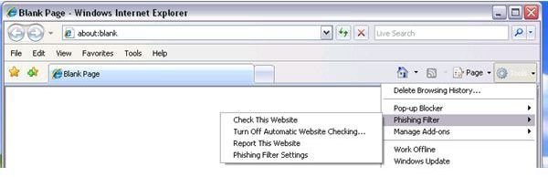 Turn on Phishing Filter in IE7