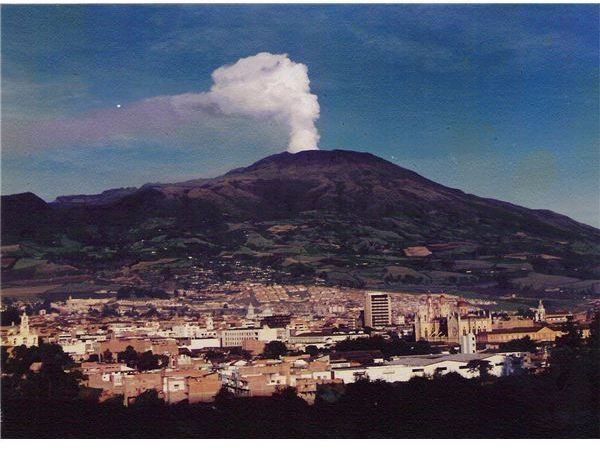 Galeras volcano in eruption