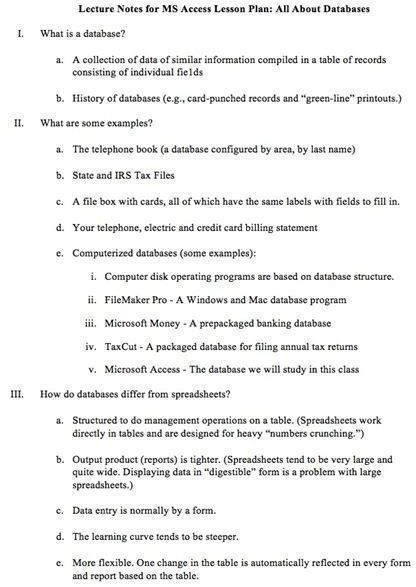 Lesson Plan for Database Applications such as MS Access