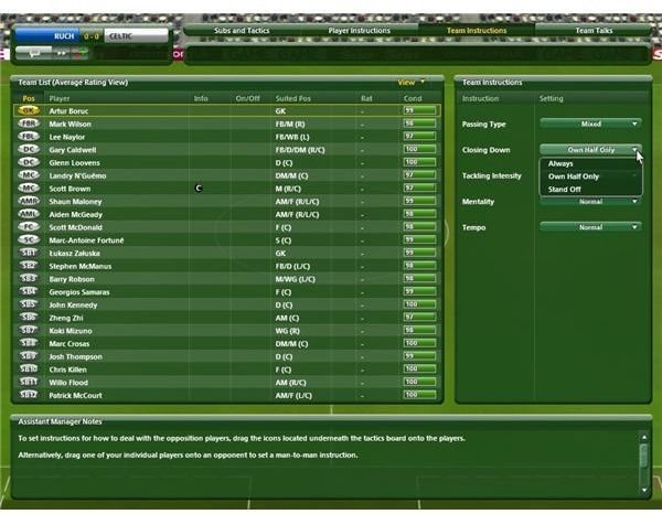 Championship Manager 2010 Guide To Tactics And Formations - Tactics And Team Instructions