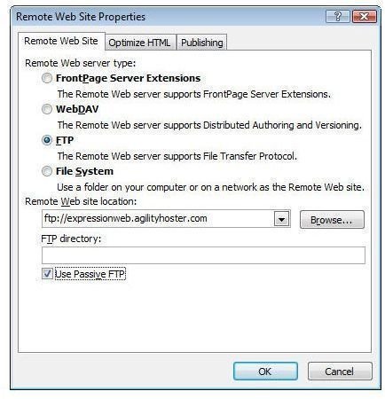Remote Web Site Properties for FTP