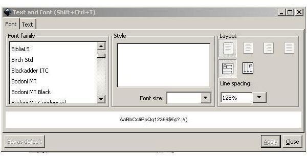 inkscape window install font