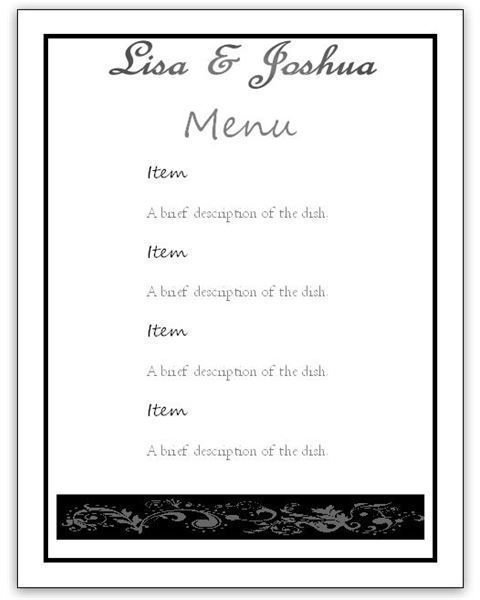 Black and White Wedding Menu Card Template