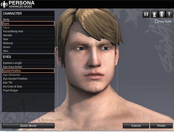 Character face options in detail