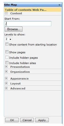 Figure 4 - SharePoint 2007 Site Map Properties