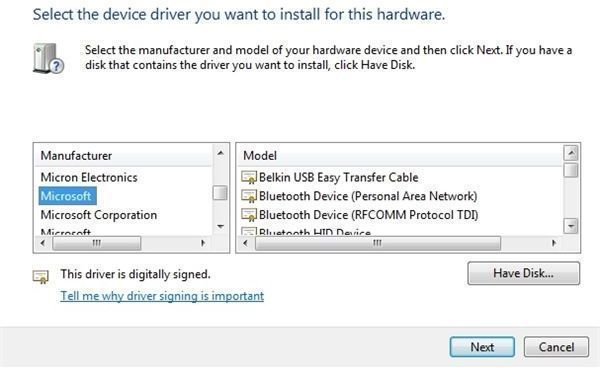 Choose the correct Windows 7 bluetooth driver for your hardware
