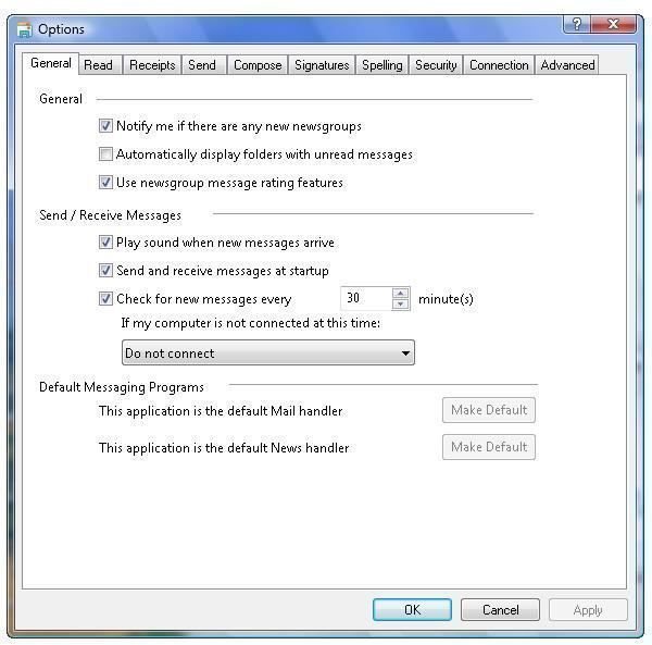 Settings in Windows Vista Mail: Your Options