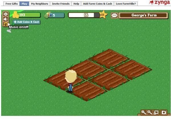 Your start in Farmville - customize options like music playing