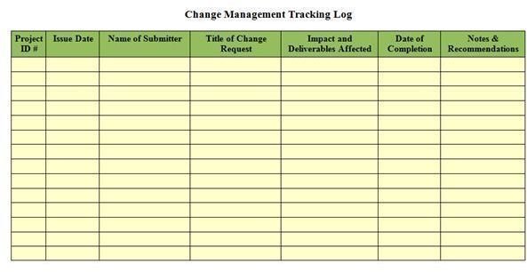 screenshot change management tracking log