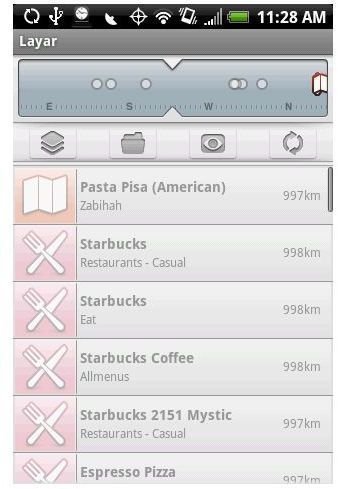 Layar&rsquo;s selection menu on Android