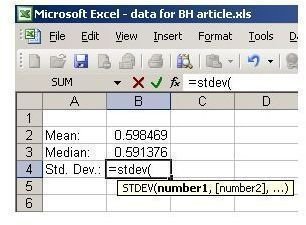 standard deviation in Excel