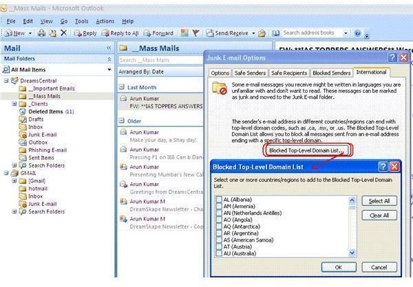 Fig 3 - Blocking domains in MS Outlook