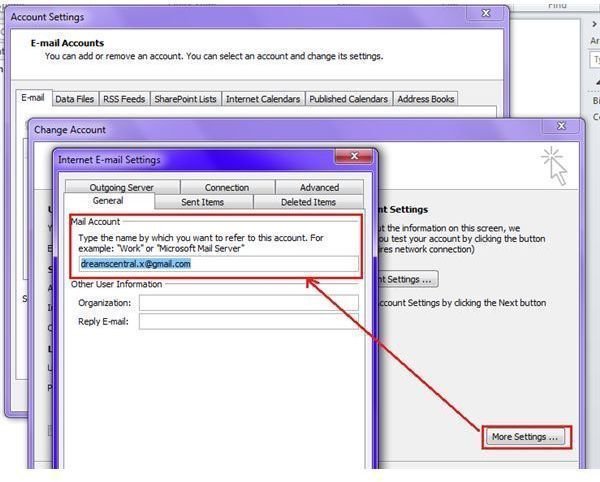 Fig 4 - Microsoft Outlook for Email Tutorial - Change Email Account Name