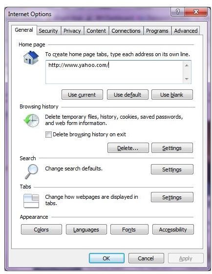 Changing Browser Settings - Set Homepage, JavaScript in IE/Firefox