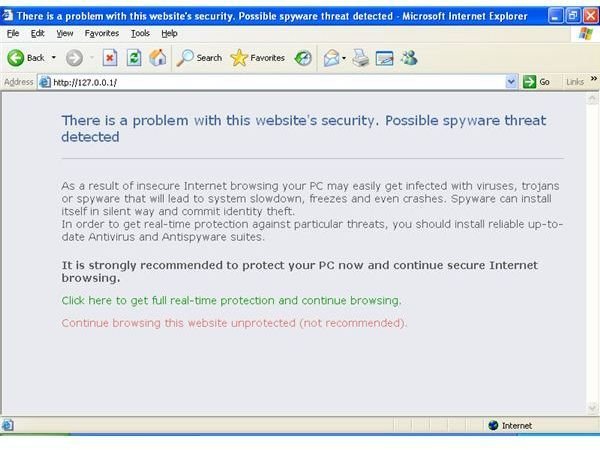 Possible spyware threat detected message comes up when visiting a website