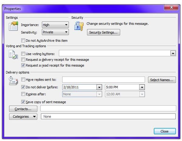 Fig 6 - Choose Email Delivery Time in MS Outlook - Step 2