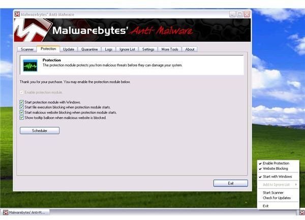 Protection Options of registered MBAM software