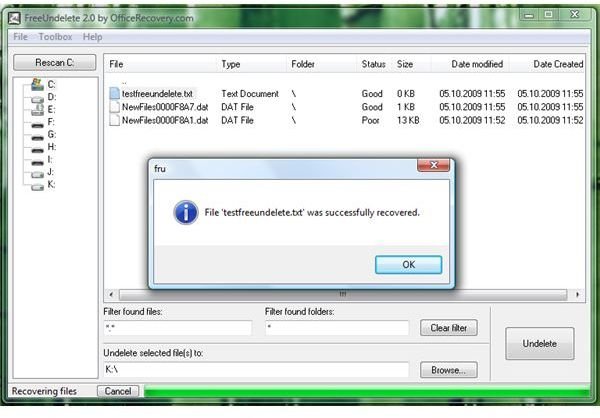 Successful recovery of deleted file