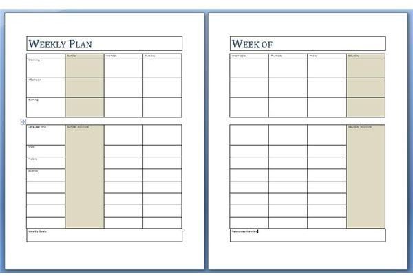 The weekly planning page helps you to organize and coordinate activities and assignments