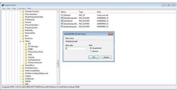 Windows 7 clean install registry workaround