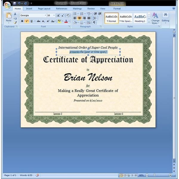 certificate of appreciation word template