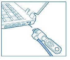 Illustration of how a specialized cable is used to secure a laptop, using the security slot. Image source: https://us.kensington.com