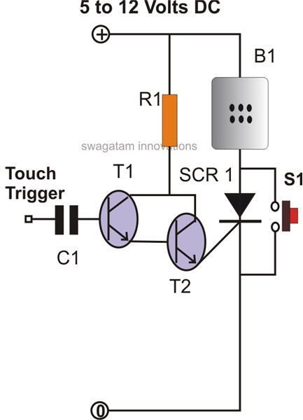 Simple SCR Security Bell Circuit Diagram, Image