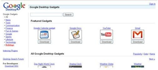 Google Desktop Gadgets Website