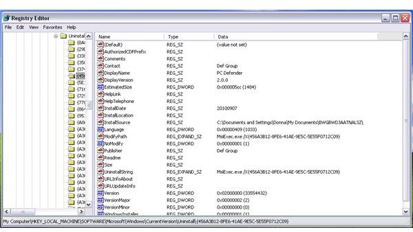 Uninstall Registry Key of PC Defender rogue program