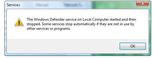Windows Defender Service Will Not Start