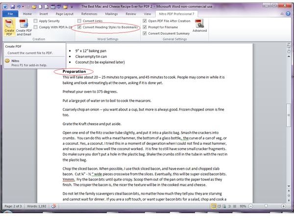 create PDF in Word