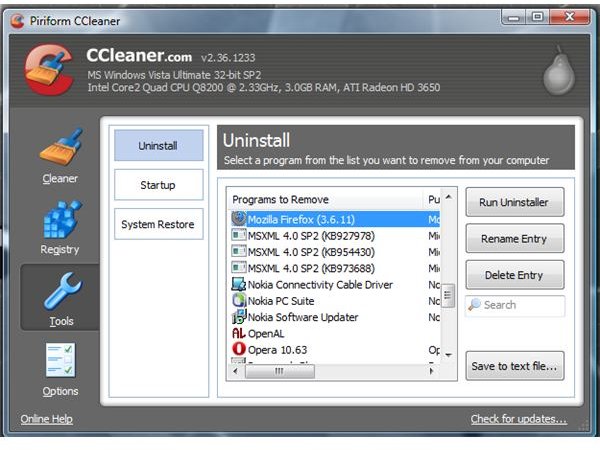 Uninstall Firefox Using CCleaner