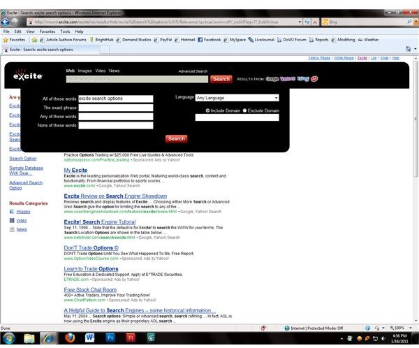 Advanced search options let you refine your Excite search results.