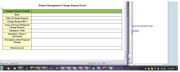screenshot Project Management Change Request Form