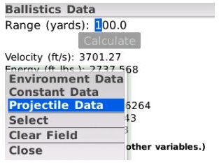 Ballistic Free Ballistic Data menu