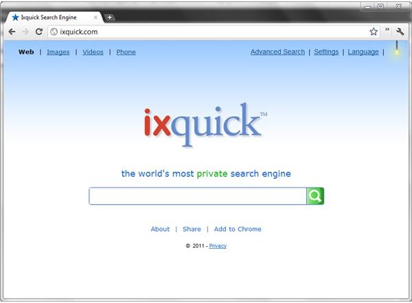 Ixquick&rsquo;s homepage promises the most private search engine.