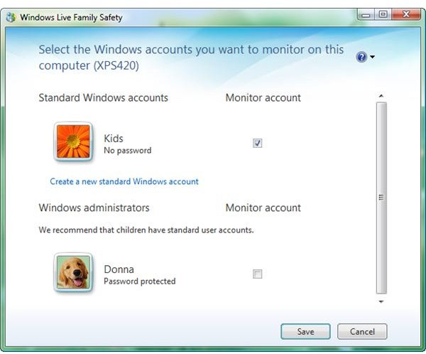 Windows Live Family Safety: Monitored Accounts