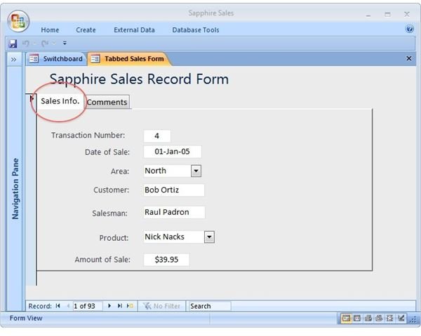 Sales Info Tab